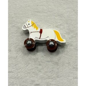 Brio Wooden Horse Train Car Rolling Animal Toy White Yellow Brown Vintage Style